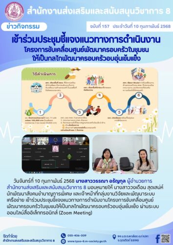 เข้าร่วมประชุมชี้แจงแนวทางการดำเนินงานโครงการขับเคลื่อนศูนย์พัฒนาครอบครัวในชุมชนให้เป็นกลไกพัฒนาครอบครัวอบอุ่นเข้มแข็ง