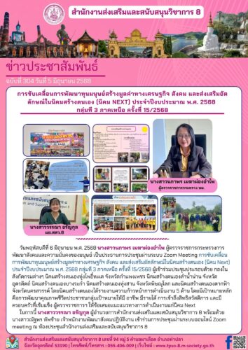 การขับเคลื่อนการพัฒนาทุนมนุษย์สร้างมูลค่าทางเศรษฐกิจ สังคม และส่งเสริมอัตลักษณ์ในนิคมสร้างตนเอง (นิคม Next) ประจําปีงบประมาณ พ.ศ. 2568  กลุ่มที 3 ภาคเหนือ ครั้งที่ 15/2568