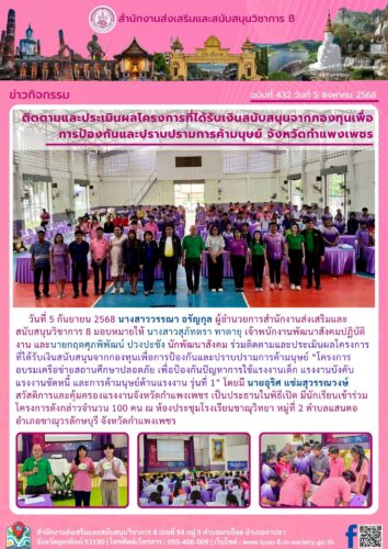 ติดตามและประเมินผลโครงการที่ได้รับเงินสนับสนุนจากกองทุนเพื่อการป้องกันและปราบปรามการค้ามนุษย์ จังหวัดกำแพงเพชร
